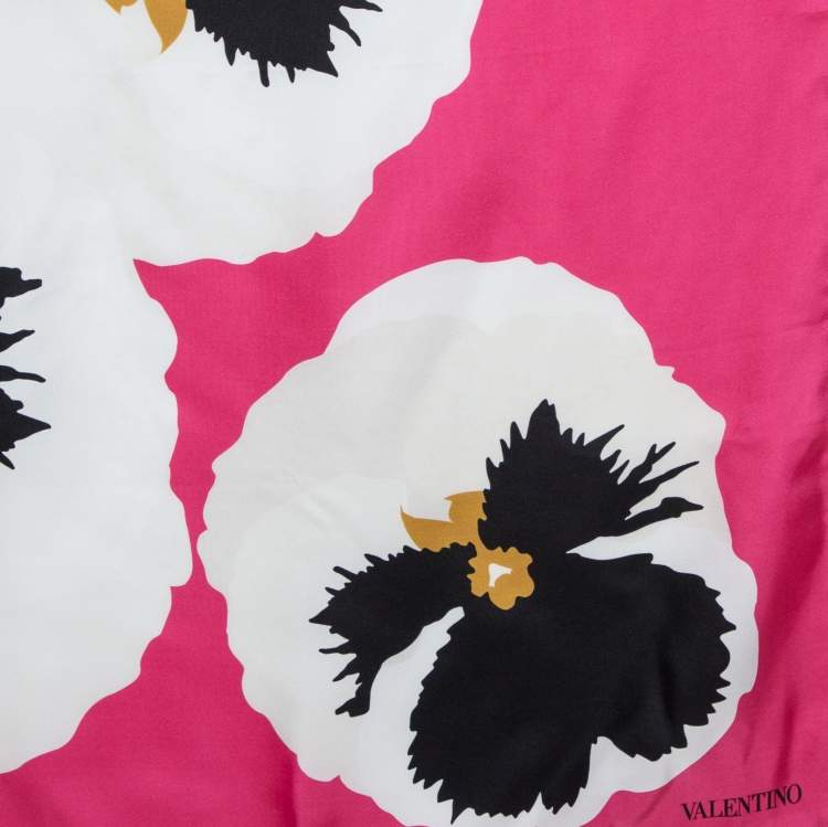 Pre Owned Valentino Pink Floral Print Silk Scarf