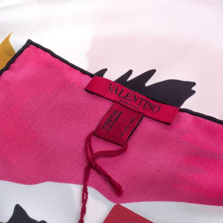 Pre Owned Valentino Pink Floral Print Silk Scarf