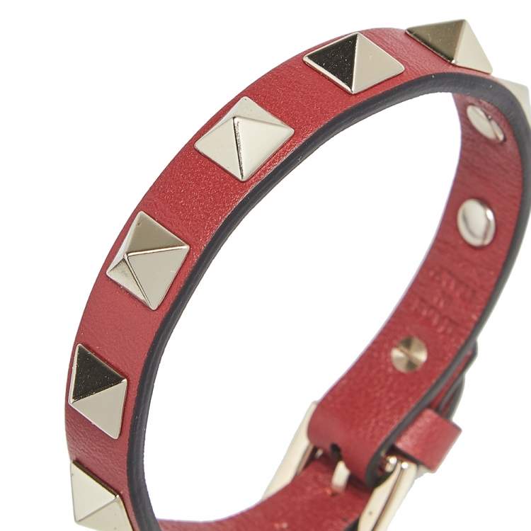 Pre Owned Valentino Red Leather Rockstud Wrap Bracelet