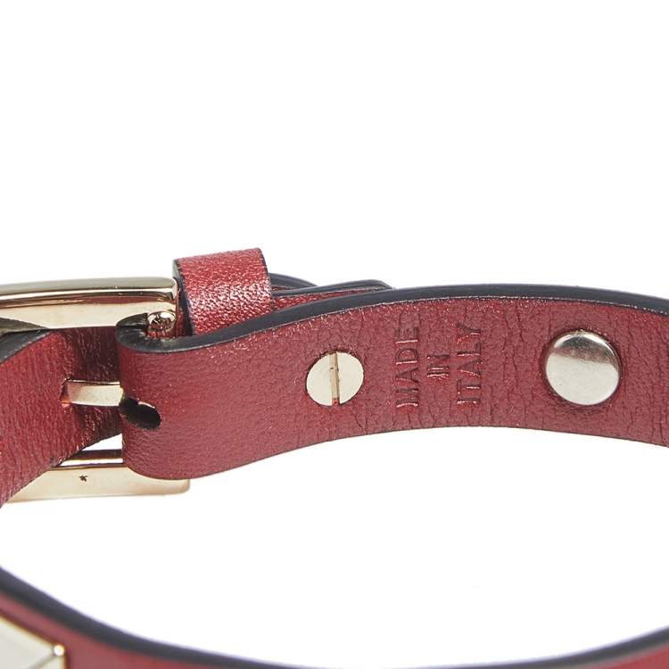 Pre Owned Valentino Red Leather Rockstud Wrap Bracelet