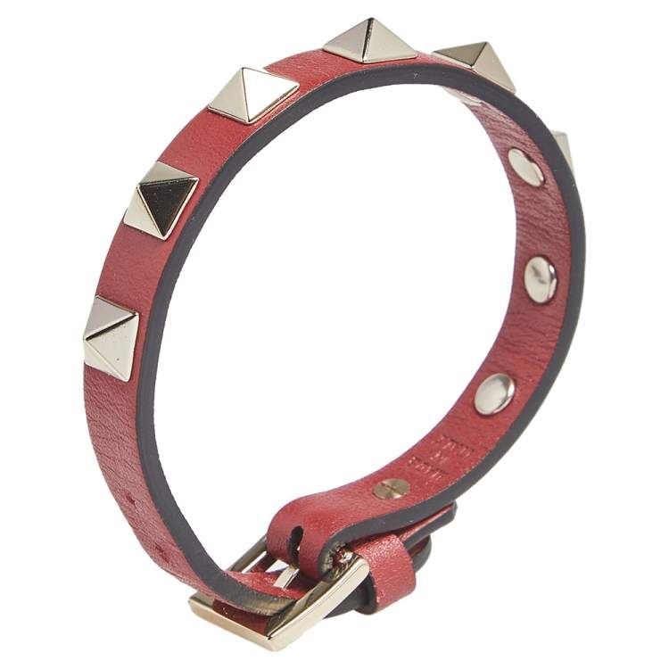 Pre Owned Valentino Red Leather Rockstud Wrap Bracelet
