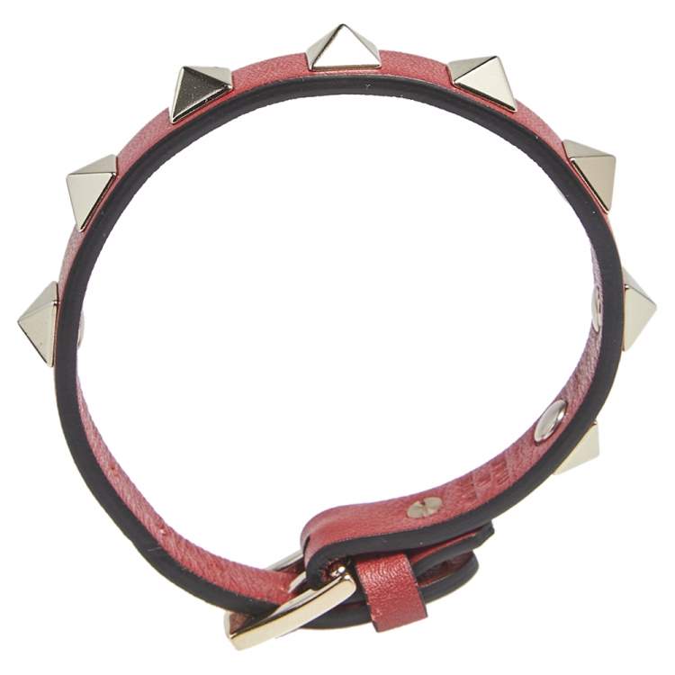 Pre Owned Valentino Red Leather Rockstud Wrap Bracelet