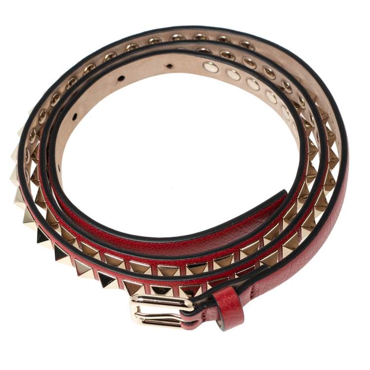 Pre Owned Valentino Red Leather Rockstud Belt 85 CM