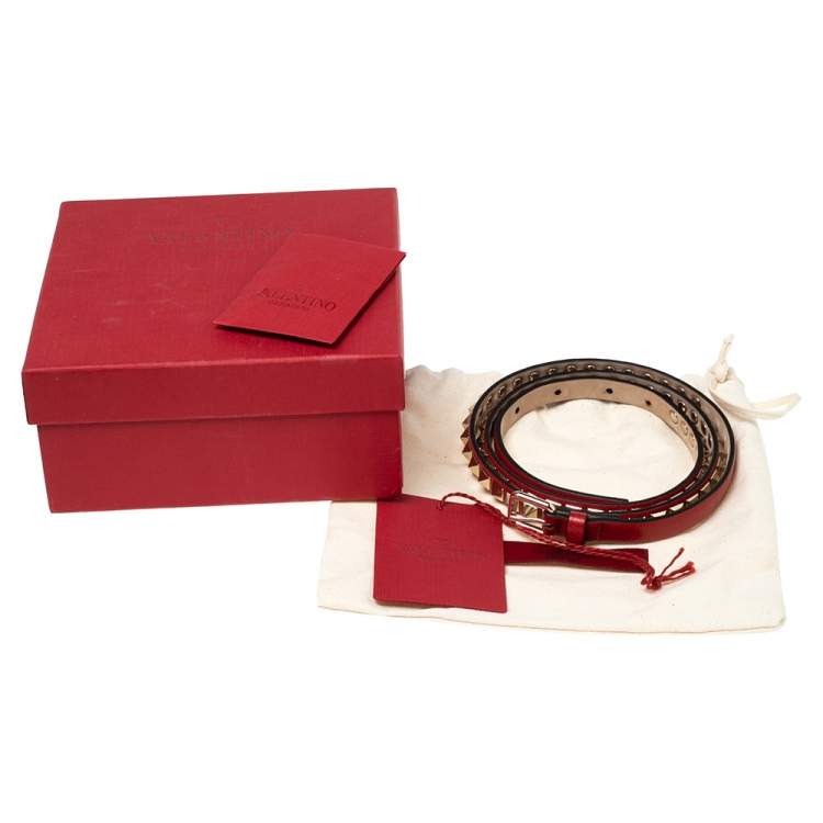 Pre Owned Valentino Red Leather Rockstud Belt 85 CM