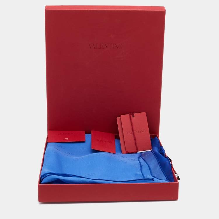 Pre Owned Valentino Blue Ombre VLogo Jacquard Silk Stole