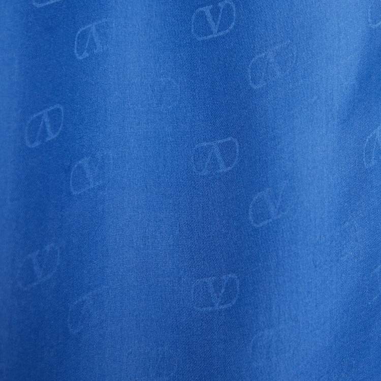 Pre Owned Valentino Blue Ombre VLogo Jacquard Silk Stole