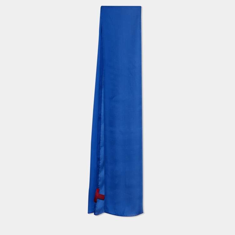 Pre Owned Valentino Blue Ombre VLogo Jacquard Silk Stole