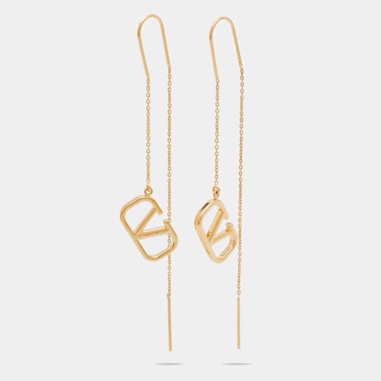 Pre Owned Valentino VLogo Gold Tone Drop Earings