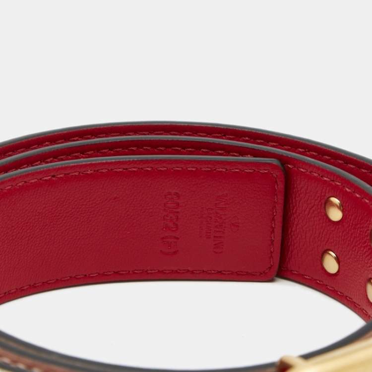 Pre Owned Valentino Beige/Red Leather VLogo Rockstud Belt 80CM