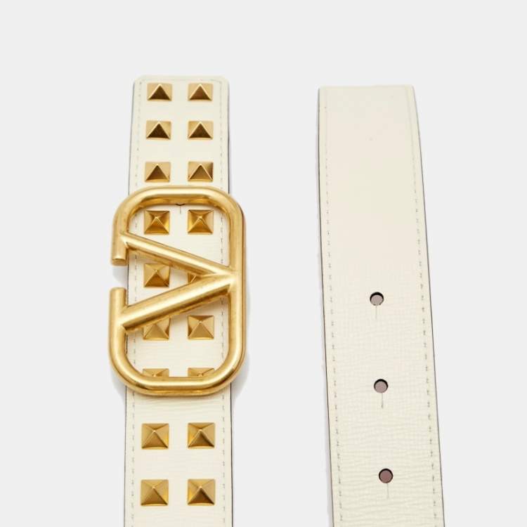 مملوكة مسبقًا Valentino White/Red Leather VLogo Rockstud Reversible Belt 85CM