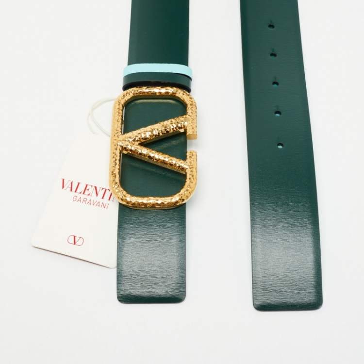 مملوكة مسبقًا Valentino Blue/Green Leather VLogo Reversible Buckle Belt 70CM