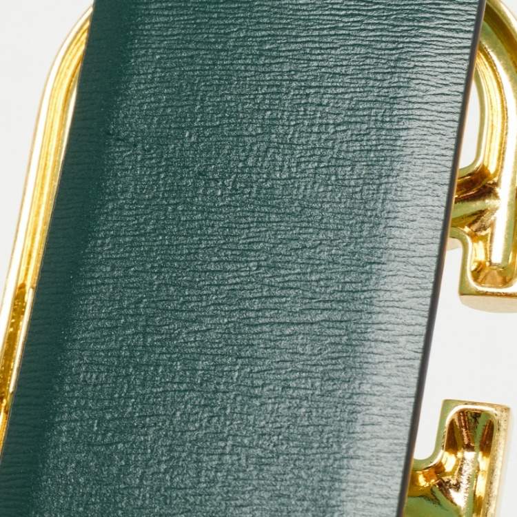 مملوكة مسبقًا Valentino Blue/Green Leather VLogo Reversible Buckle Belt 70CM