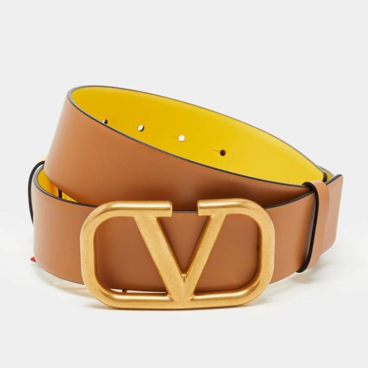 Valentino Yellow Leather VLogo Signature Reversible Belt 65CM