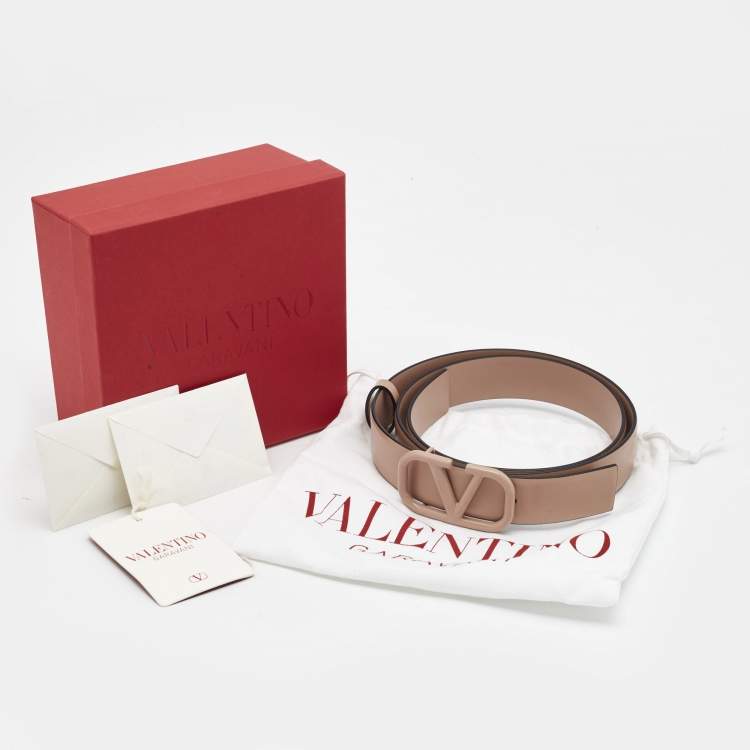 Pre Owned Valentino Beige Leather VLogo Belt 85CM