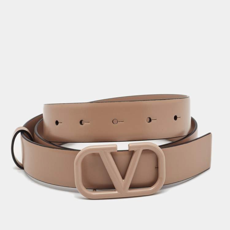 Pre Owned Valentino Beige Leather VLogo Belt 85CM