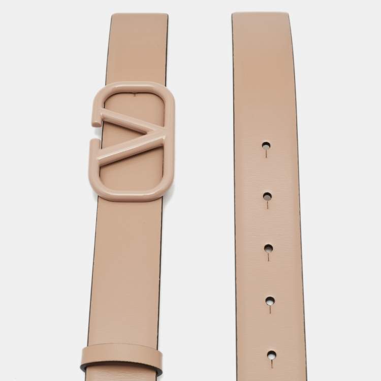 Pre Owned Valentino Beige Leather VLogo Belt 85CM