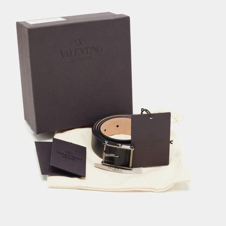 Pre Owned Valentino Black Leather Rockstud Buckle Belt 95CM