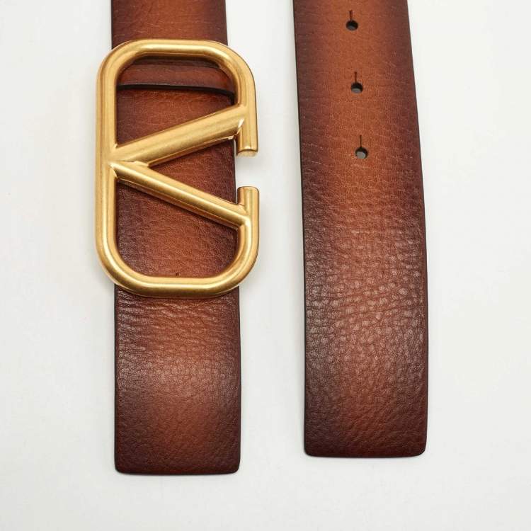 Pre Owned Valentino Brown Ombre Leather VLogo Buckle Belt 70CM