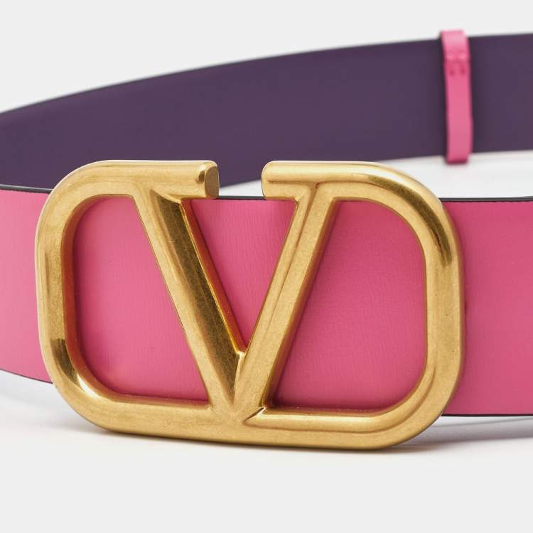 مملوكة مسبقًا Valentino Pink/Purple Leather VLogo Reversible Belt 80CM