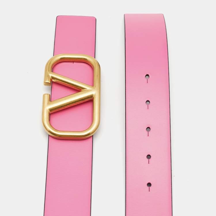 مملوكة مسبقًا Valentino Pink/Purple Leather VLogo Reversible Belt 80CM
