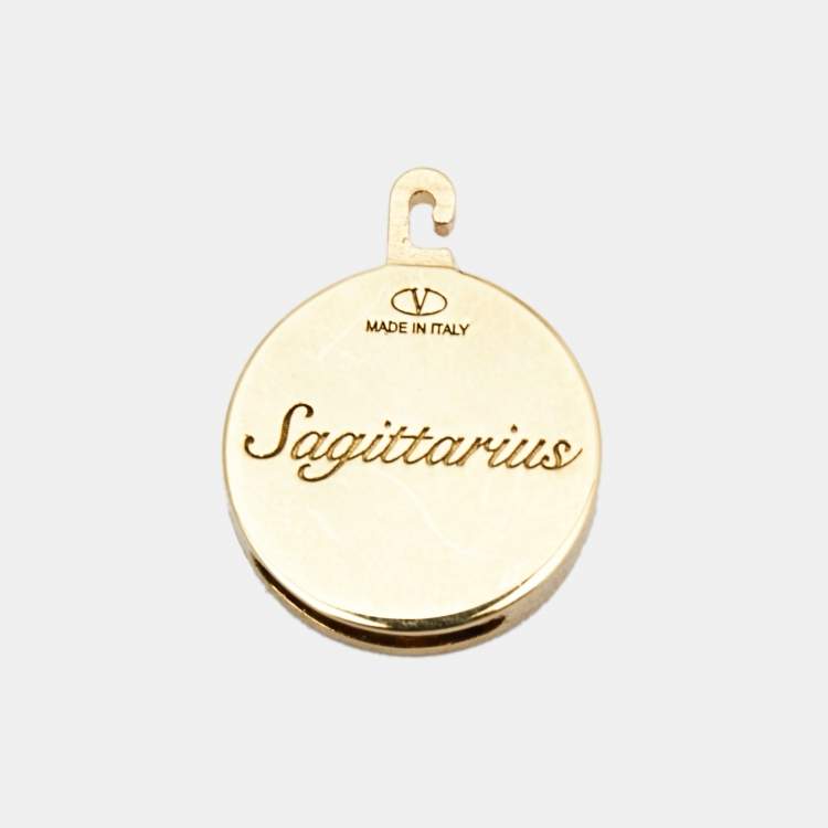 Pre Owned Valentino Zodiac Enamel Crystals Gold Tone Pendant
