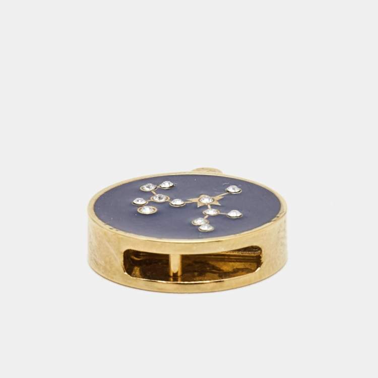 Pre Owned Valentino Zodiac Enamel Crystals Gold Tone Pendant