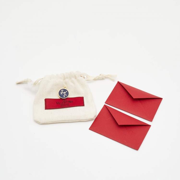 Pre Owned Valentino Zodiac Enamel Crystals Gold Tone Pendant