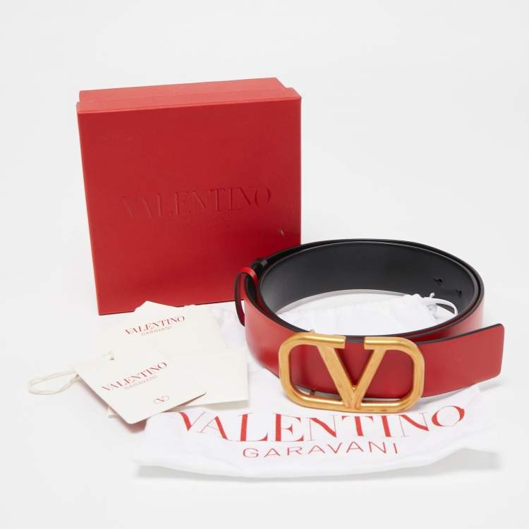 Pre Owned Valentino Red/Black Leather VLogo Reversible Belt 90CM