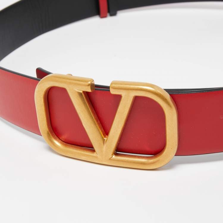Pre Owned Valentino Red/Black Leather VLogo Reversible Belt 90CM