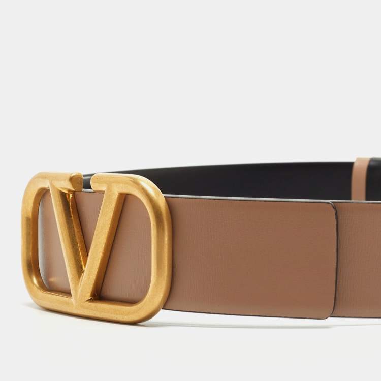 Valentino Beige/Black Leather VLogo Reversible Waist Belt 75CM Valentino