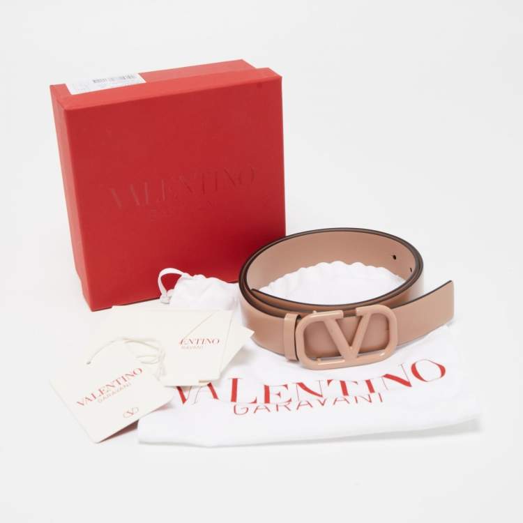 Pre Owned Valentino Beige Leather VLogo Belt Size 75CM