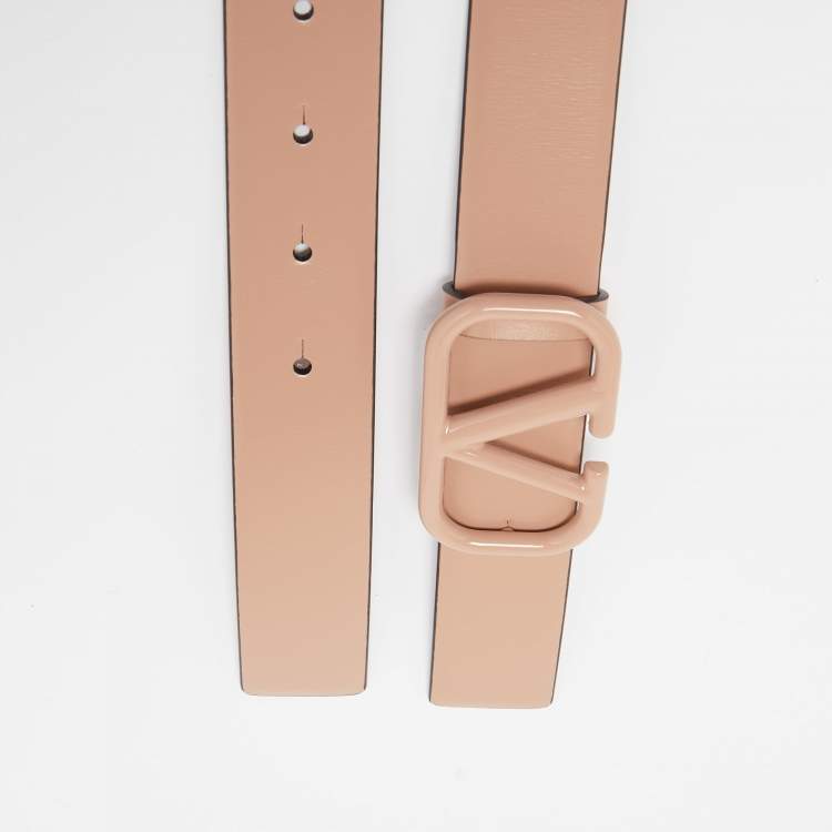 Pre Owned Valentino Beige Leather VLogo Belt Size 75CM