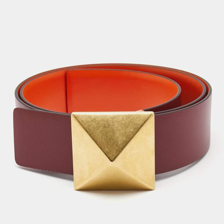 Pre Owned Valentino Orange/Red Leather Roman Stud Belt 85CM