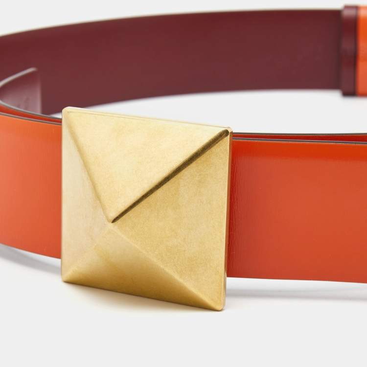 Pre Owned Valentino Orange/Red Leather Roman Stud Belt 85CM