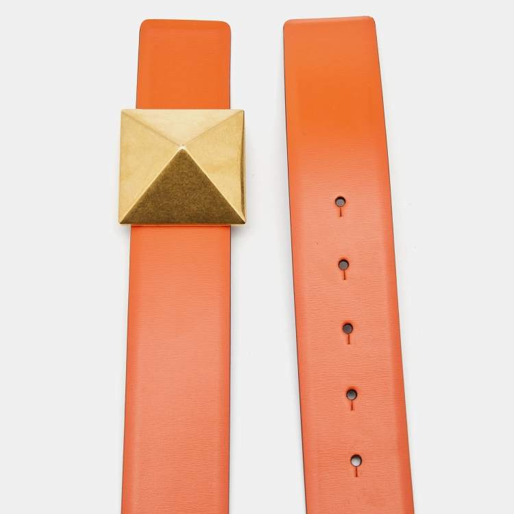 Pre Owned Valentino Orange/Red Leather Roman Stud Belt 85CM