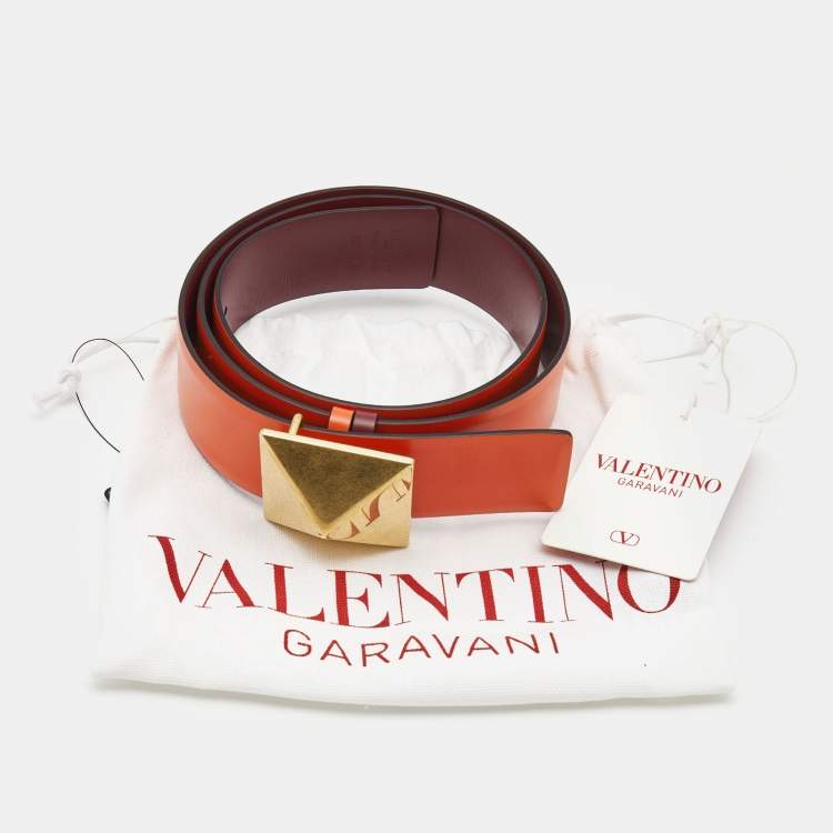 Pre Owned Valentino Orange/Red Leather Roman Stud Belt 85CM