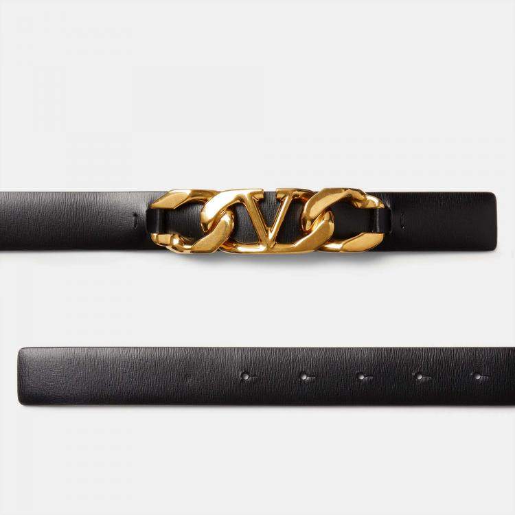 Valentino Black Leather VLogo Chain Buckle Belt 95 CM Valentino Black Leather VLogo Chain Buckle Belt 95 CM