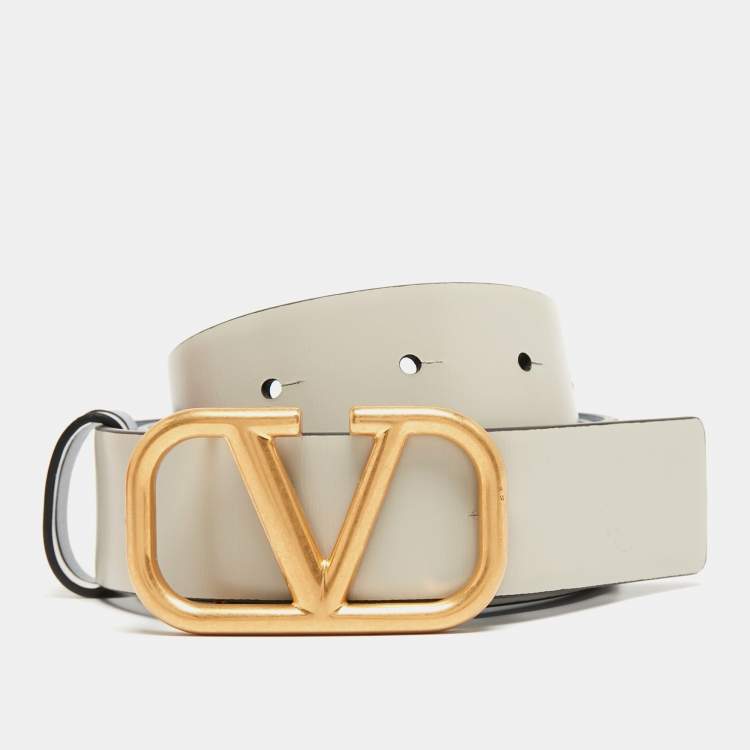 Pre Owned Valentino Blue/Grey Leather VLogo Reversible Belt 80 CM
