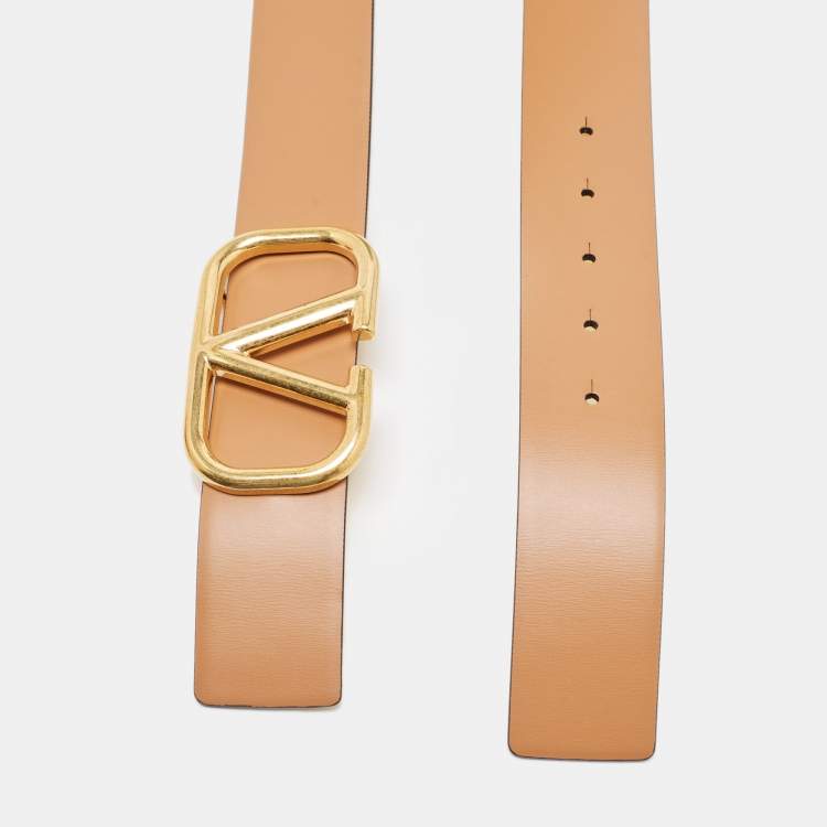 Pre Owned Valentino Yellow/Brown Leather VLogo Reversible Belt 90 CM