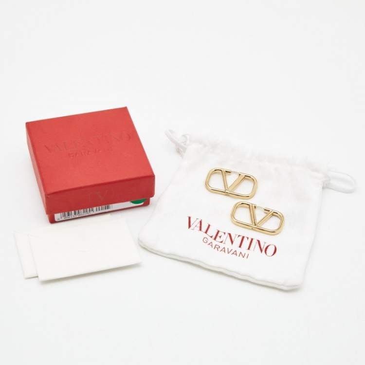 Pre Owned Valentino VLogo Gold Tone Earrings