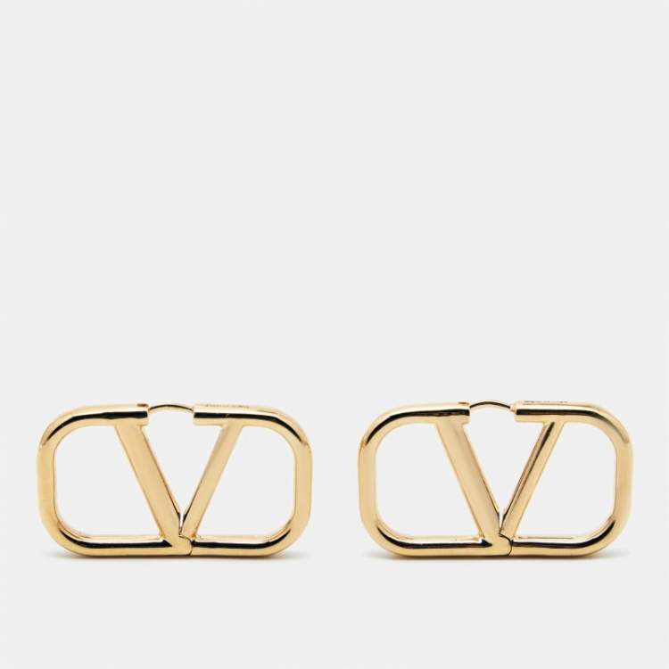 Pre Owned Valentino VLogo Gold Tone Earrings