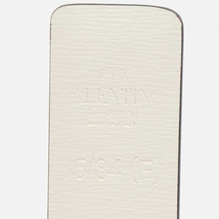 Pre Owned Valentino Mint Green/Cream Leather VLogo Reversible Slim Belt 85 CM