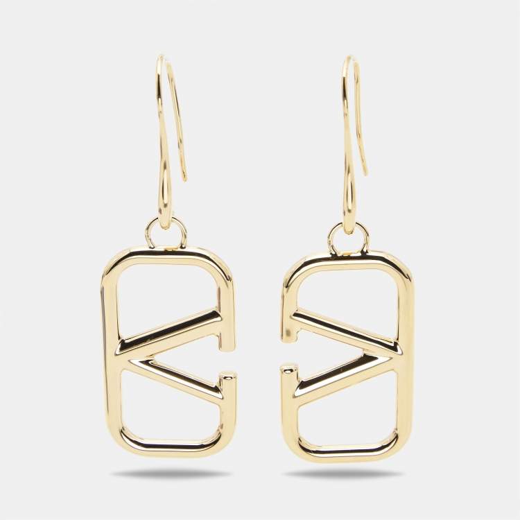 Pre Owned Valentino VLogo Gold Tone Drop Earings
