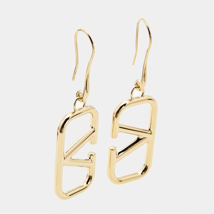Pre Owned Valentino VLogo Gold Tone Drop Earings