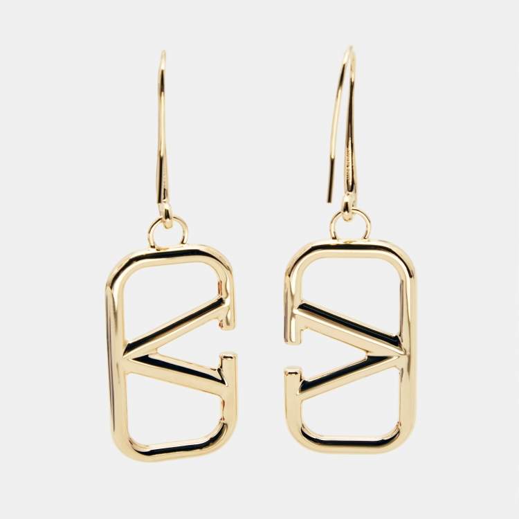 Pre Owned Valentino VLogo Gold Tone Drop Earings