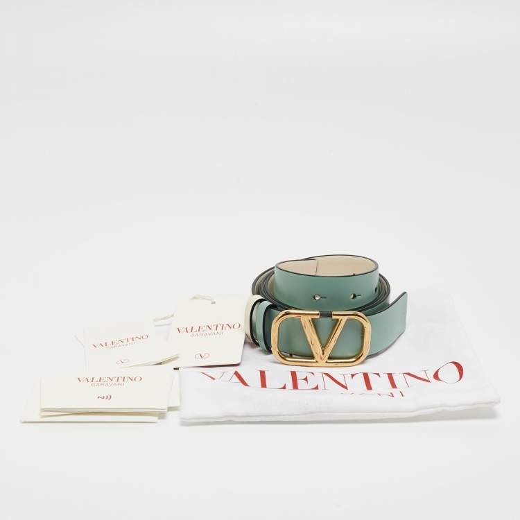 Pre Owned Valentino Mint Green/Cream Leather VLogo Reversible Belt 80 CM