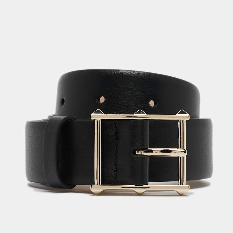 Pre Owned Valentino Black Leather Rockstud Buckle Belt 85 CM
