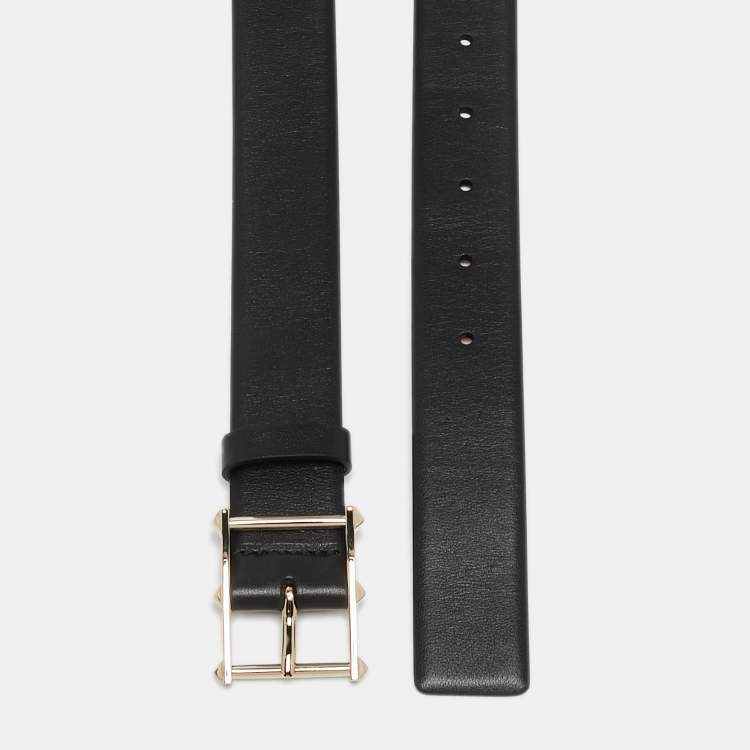 Pre Owned Valentino Black Leather Rockstud Buckle Belt 85 CM