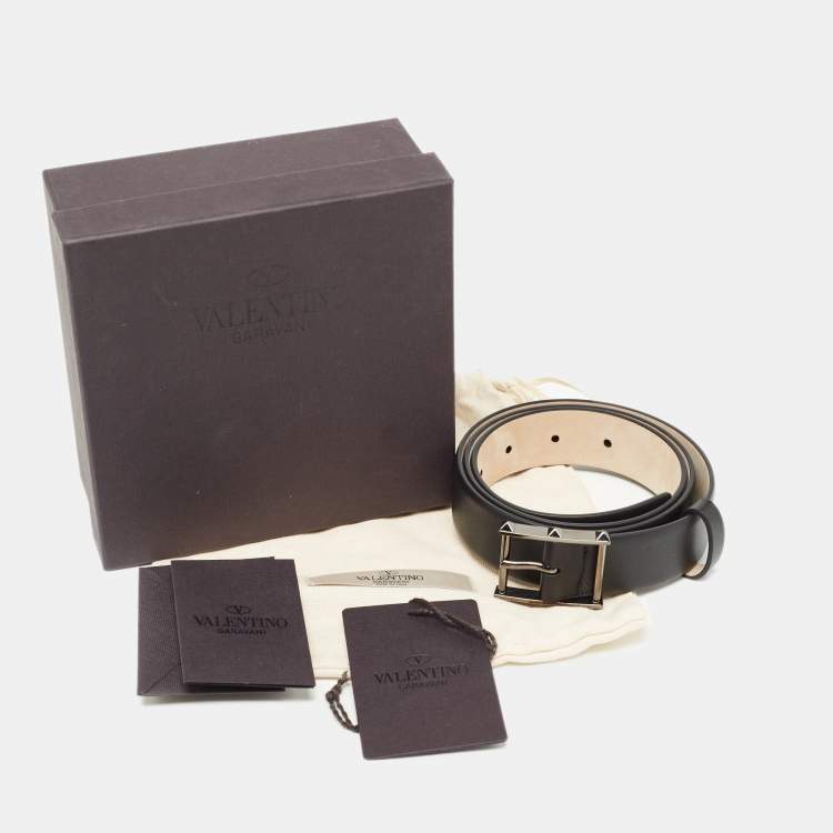 Pre Owned Valentino Black Leather Rockstud Buckle Belt 85 CM