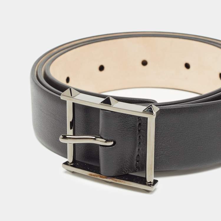 Pre Owned Valentino Black Leather Rockstud Buckle Belt 85 CM